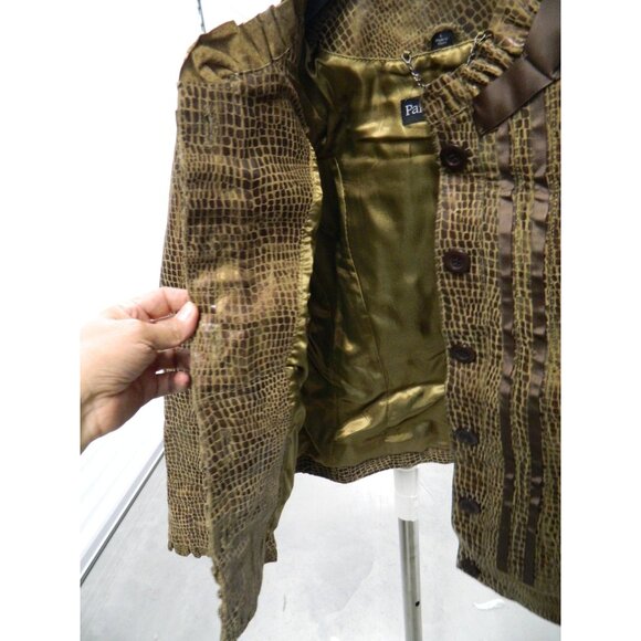 Pamela McCoy Gold Crocodile Embossed Leather Jacket With Satin Lining Size L - Picture 8 of 16